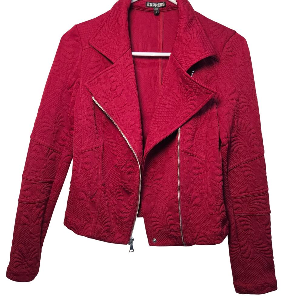 Express Red Long Sleeve Textured Zipper Blazer Moto Jacket XS Minimalist Y2K